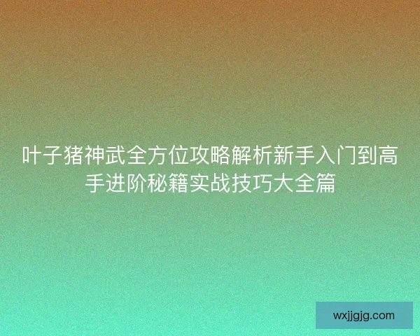 叶子猪神武全方位攻略解析新手入门到高手进阶秘籍实战技巧大全篇
